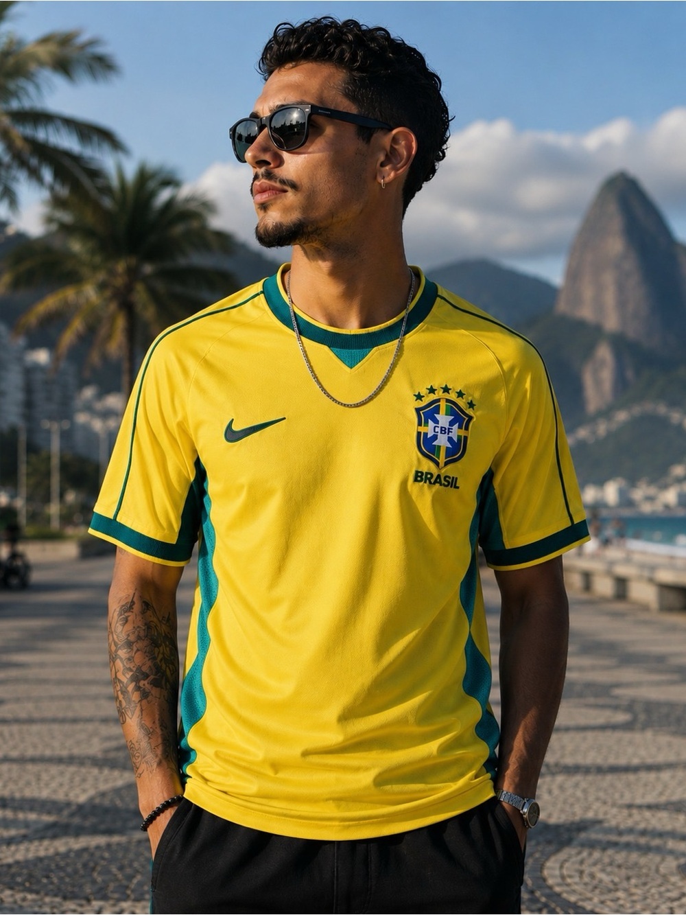Unisex Nike Yellow & Green Brazil Soccer Jersey with Teal Accents